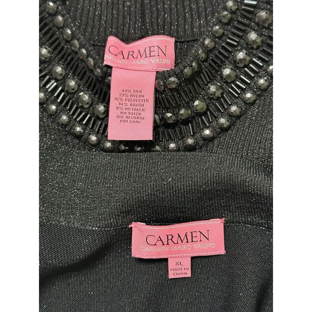 Carmen Black Metallic Sparkle Cardigan & Beaded Neckline Halter Top 2 Piece XL - Picture 5 of 7